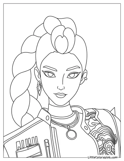Portrait With Braid and Jewelry Coloring Page