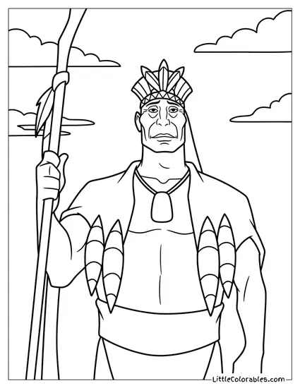 Powhatan Holding a Staff Coloring Page