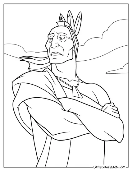 Powhatan Standing with Arms Crossed Coloring Page