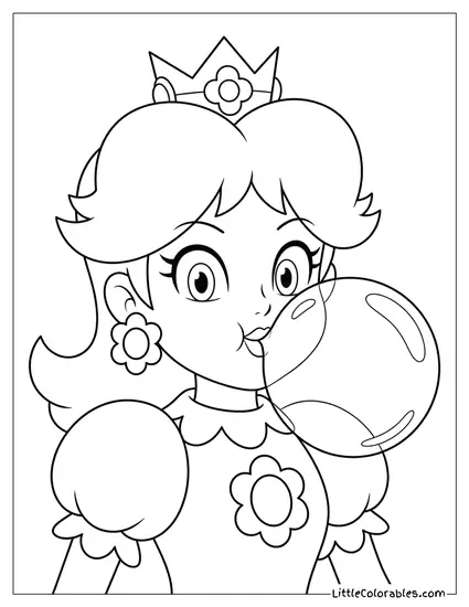 Princess Daisy Blowing Bubblegum Coloring Page