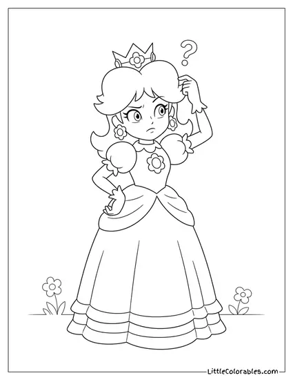 Princess Daisy Confused With Question Mark Coloring Page