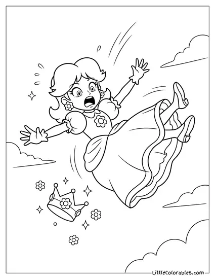 Princess Daisy Falling From Sky Coloring Page