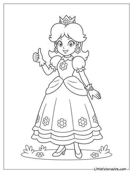 Princess Daisy Giving Thumbs Up in Grass Coloring Page