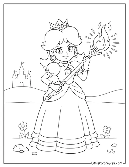 Princess Daisy Holding Fire Staff Coloring Page