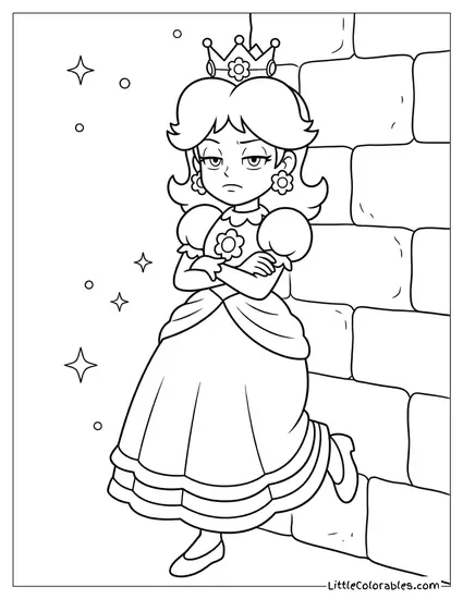 Princess Daisy Leaning on Wall Coloring Page