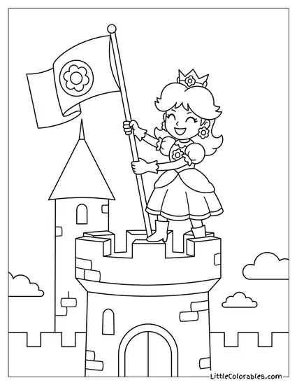 Princess Daisy on Castle With Flag Coloring Page