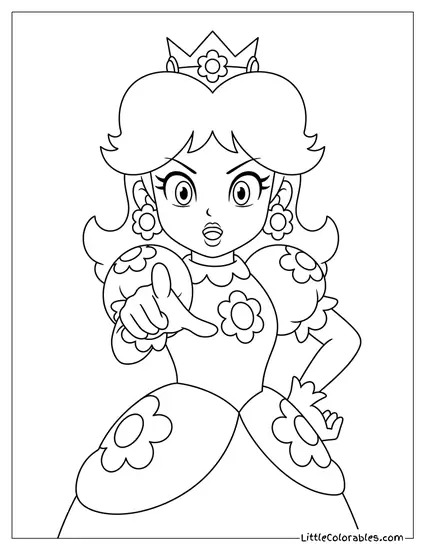 Princess Daisy Pointing Forward Coloring Page