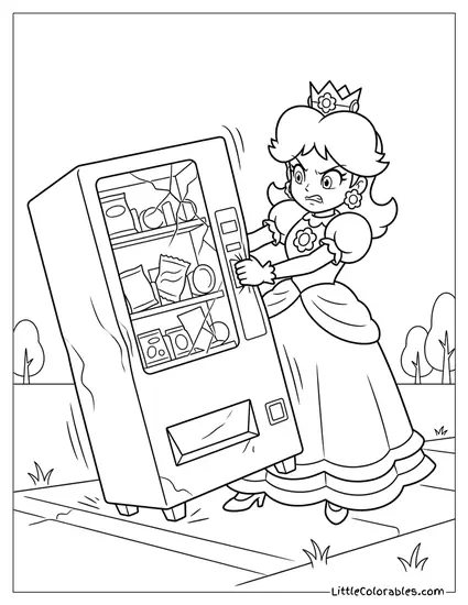 Princess Daisy Shaking Vending Machine Coloring Page