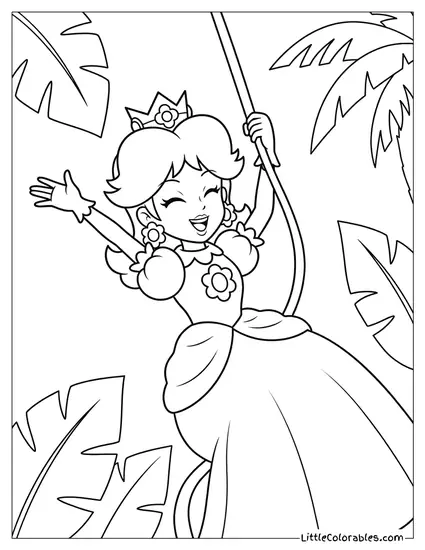 Princess Daisy Swinging in Jungle Coloring Page