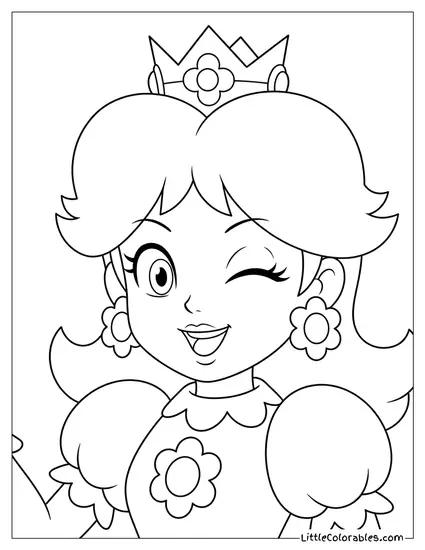 Princess Daisy Winking and Smiling Coloring Page