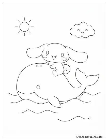 Riding on Whale Coloring Page