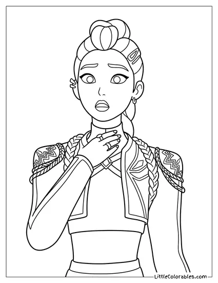 Rumi Holding Throat With Scared Expression Coloring Page