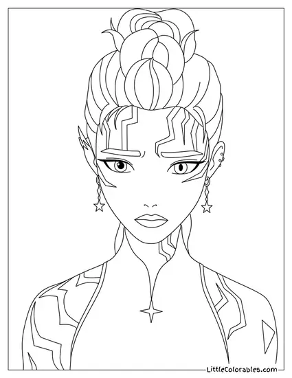 Rumi in Her Demon Form Looking Sad Coloring Page