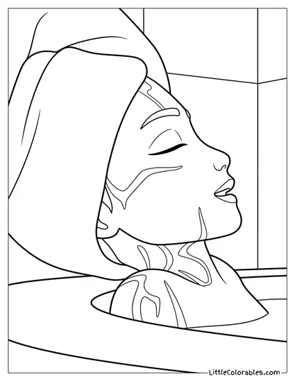 Rumi Relaxing in Bath Coloring Page