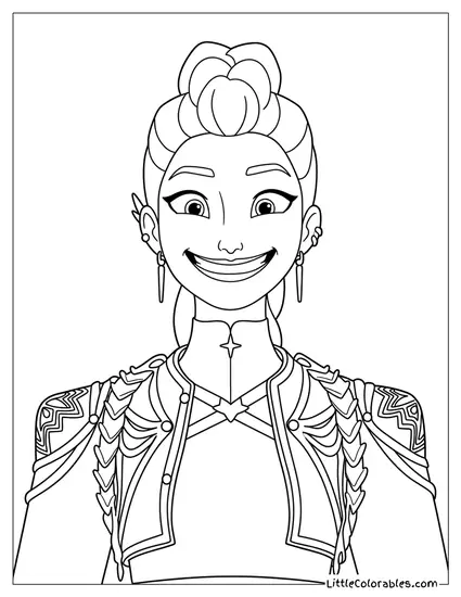 Rumi With Big Smile and Ornate Outfit Coloring Page
