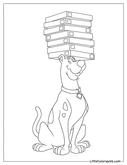 Scooby Doo Balancing a Tall Stack of Pizza Boxes Coloring Page