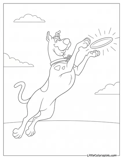 Scooby Doo Catching a Glowing Flying Disk Mid Air Coloring Page