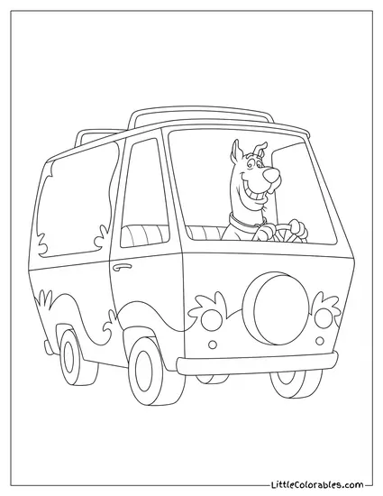 Scooby Doo Driving the Mystery Machine With a Confident Grin Coloring Page