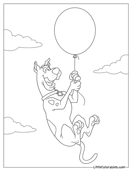 Scooby Doo Floating Upward Because of a Floating Balloon Coloring Page