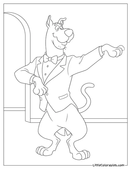 Scooby Doo Gracefully Dancing on Two Legs Looking Fancy Coloring Page