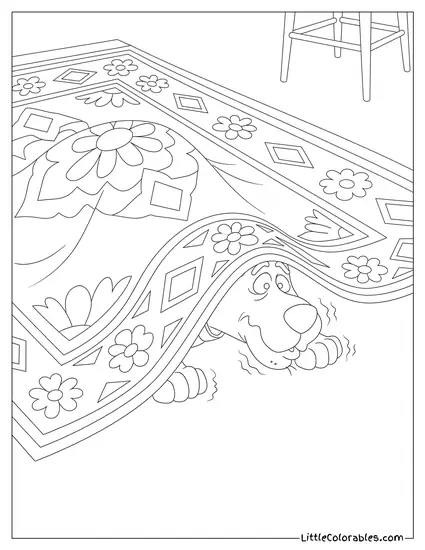 Scooby Doo Hiding Under an Old Pattern Rug Shivering Coloring Page