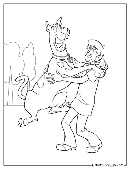 Scooby Doo Leaping Directly Into Shaggys Arms Terrified Coloring Page