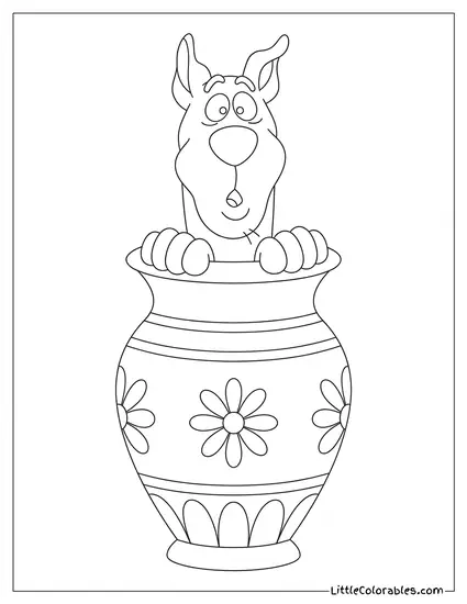 Scooby Doo Popping Out of a Giant Decorative Vase Surprised Coloring Page