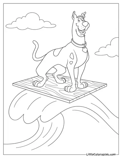 Scooby Doo Surfing Happily on a Wave Using Table Lid Coloring Page