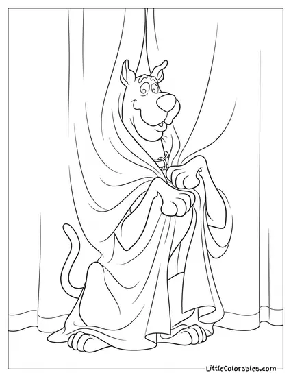 Scooby Doo Tangled Completely Inside a Heavy Velvet Curtain Coloring Page