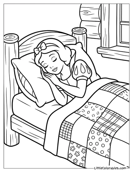 Sleeping in a Cozy Bed Coloring Page