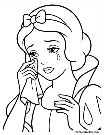Snow White Crying and Wiping Eyes With Tissue Coloring Page