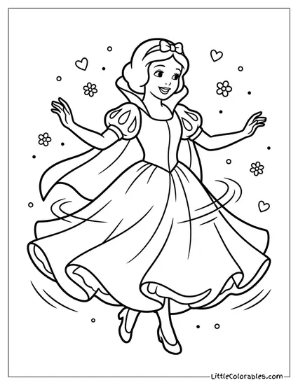 Snow White Dancing With Flowers Coloring Page