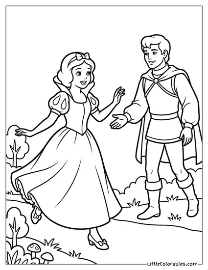Snow White Dancing With Prince Florian Coloring Page
