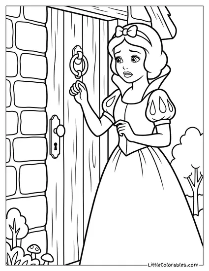 Snow White Hesitating at the Door Coloring Page