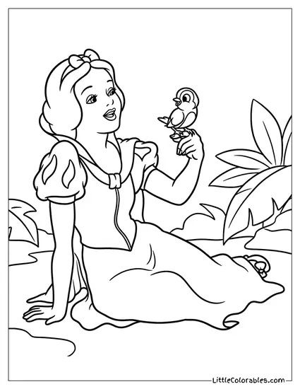 Snow White Holding a Bird Coloring Page