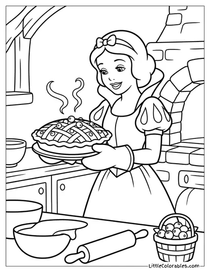 Snow White Holding a Freshly Baked Pie Coloring Page