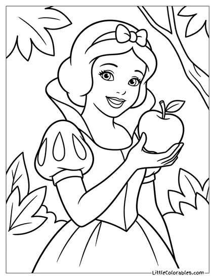 Snow White Holding Apple With Smile Coloring Page