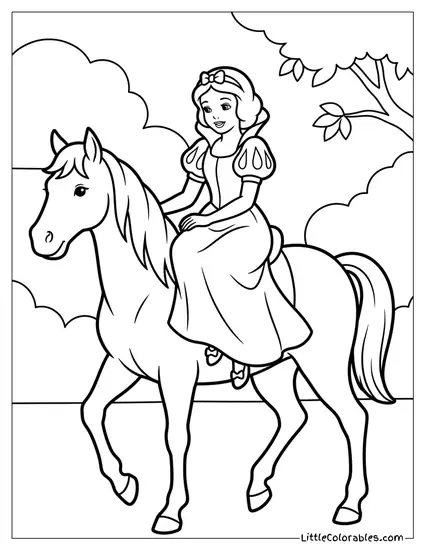 Snow White Riding a Horse Coloring Page