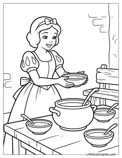 Snow White Serving Soup Coloring Page