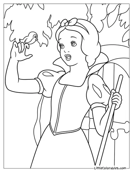 Snow White Singing to a Bird Coloring Page