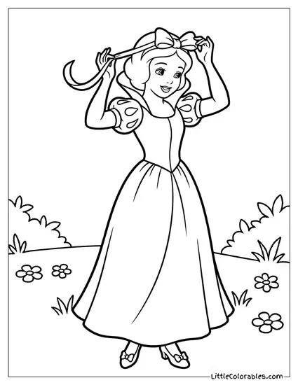Snow White Tying a Bow in Her Hair Coloring Page