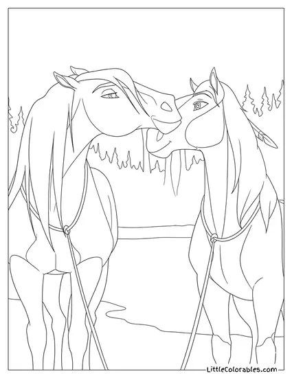 Spirit and Rain Looking at Each Other Coloring Page