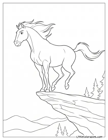 Spirit the Horse About to Jump Off the Cliff Coloring Page
