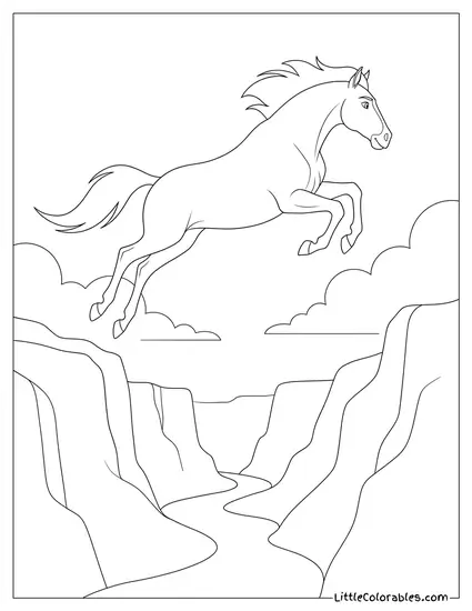 Spirit the Horse Leaping Gracefully Across a Deep Canyon Coloring Page