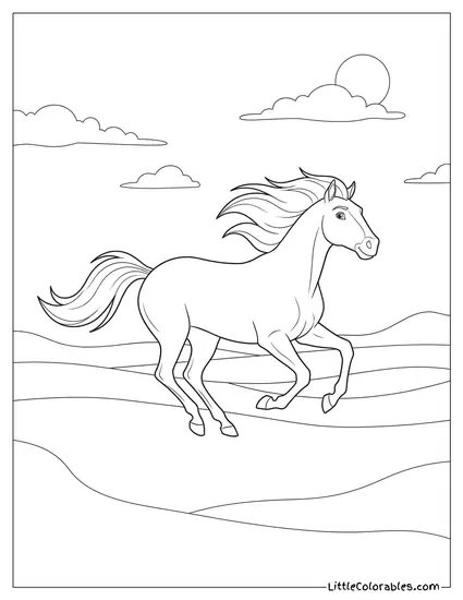Spirit the Horse Sprinting Fast Across the Endless Plains Coloring Page