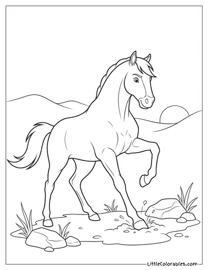 Spirit the Horse Stomping a Powerful Hoof on Dirt Coloring Page
