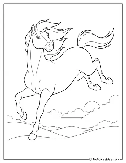 Spirit the Horse Twisting Mid Air in Joyful Leap Coloring Page