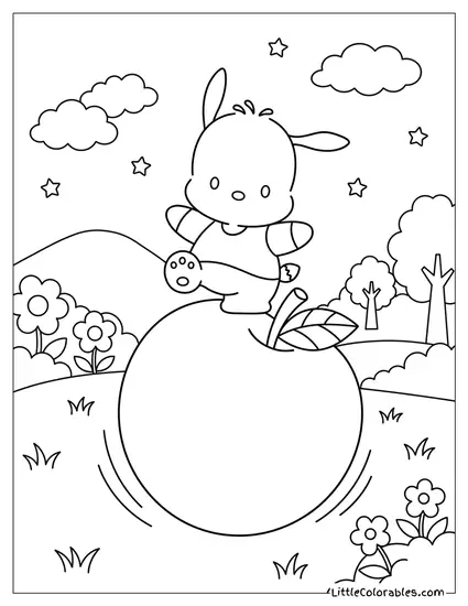 Standing on a Giant Apple Coloring Page