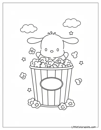 Sticking Head Out of a Giant Popcorn Cup Coloring Page
