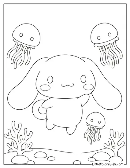 Swimming with Jellyfish Coloring Page